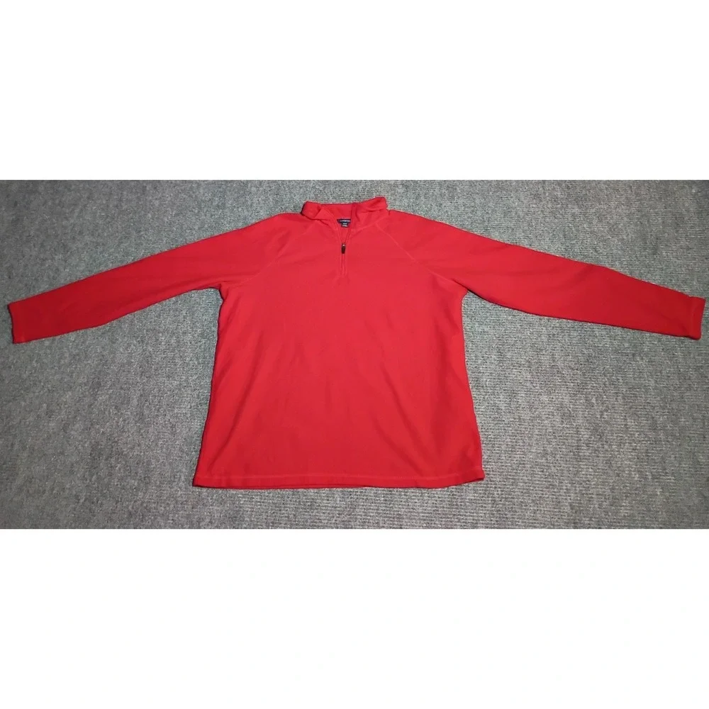 Vintage Lands' End Men's Red Fleece ThermaCheck 1/4 Zip Sweater Size XL/T